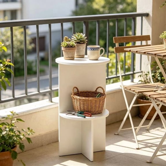 Modern Minimalist 2-Tier Round Side End Table with Storage Shelf, Space-Saving Accent Table for Living Room & Bedroom