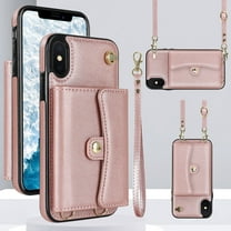 ELEHOLD for iPhone XS Max Multi-Functional Wallet Case Organ Card Slots RFID Blocking Stand Function Wrist Strap Crossbody Shoulder Strap Shockproof Purse Case,rosegold