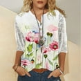 thumbnail image 2 of Mujeres Casual Cuello en V Botón Hallow Out 3/4 Manga Camisas Túnica Floral Impreso Pullover Tops Fridja  fjkfkj3965, 2 of 9