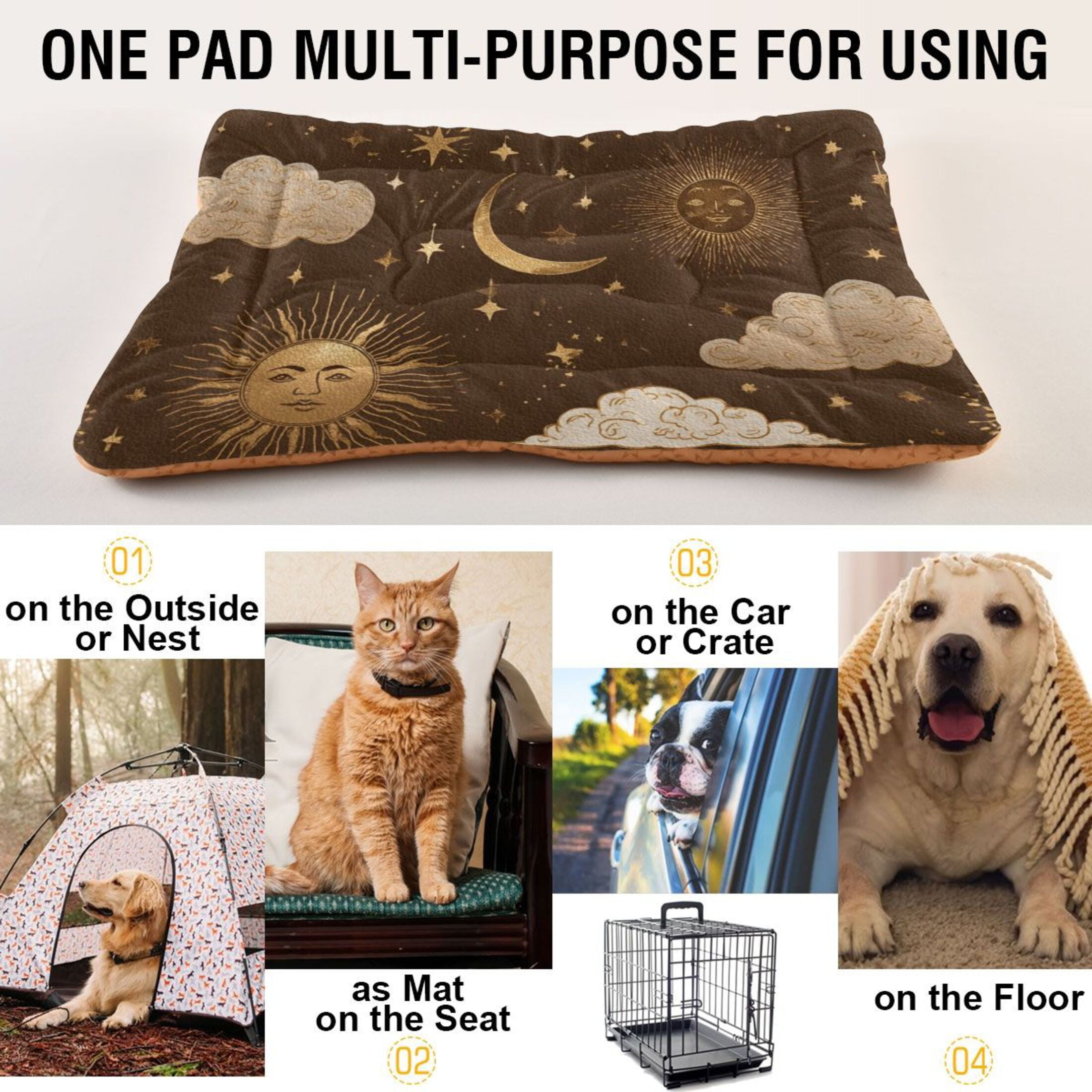 Cozy Mat Pet Bed Indoor Outdoor Warm Soft For Cat Dog Puppy(S/M) Celestial Moti