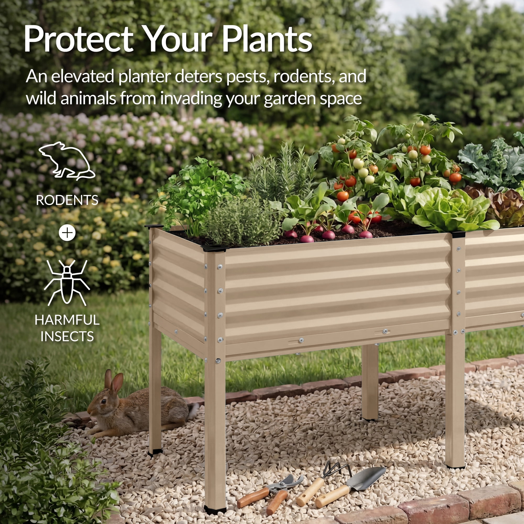 Best Choice Products 72x24x30in Non Toxic Elevated Galvanized Metal Garden Bed Corner Protectors - Beige