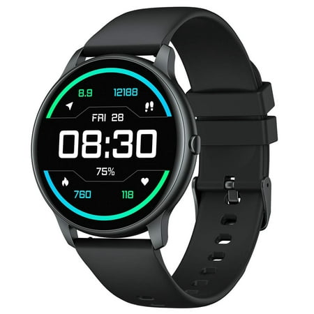 Yamay SW022 Round Smart Watch for Android Samsung iPhone, Full Touchscreen Fitness Tracker with Heart Rate Monitor, Customizable Watch Face, IP68 Waterproof Smart Watch for Women and Men, Black