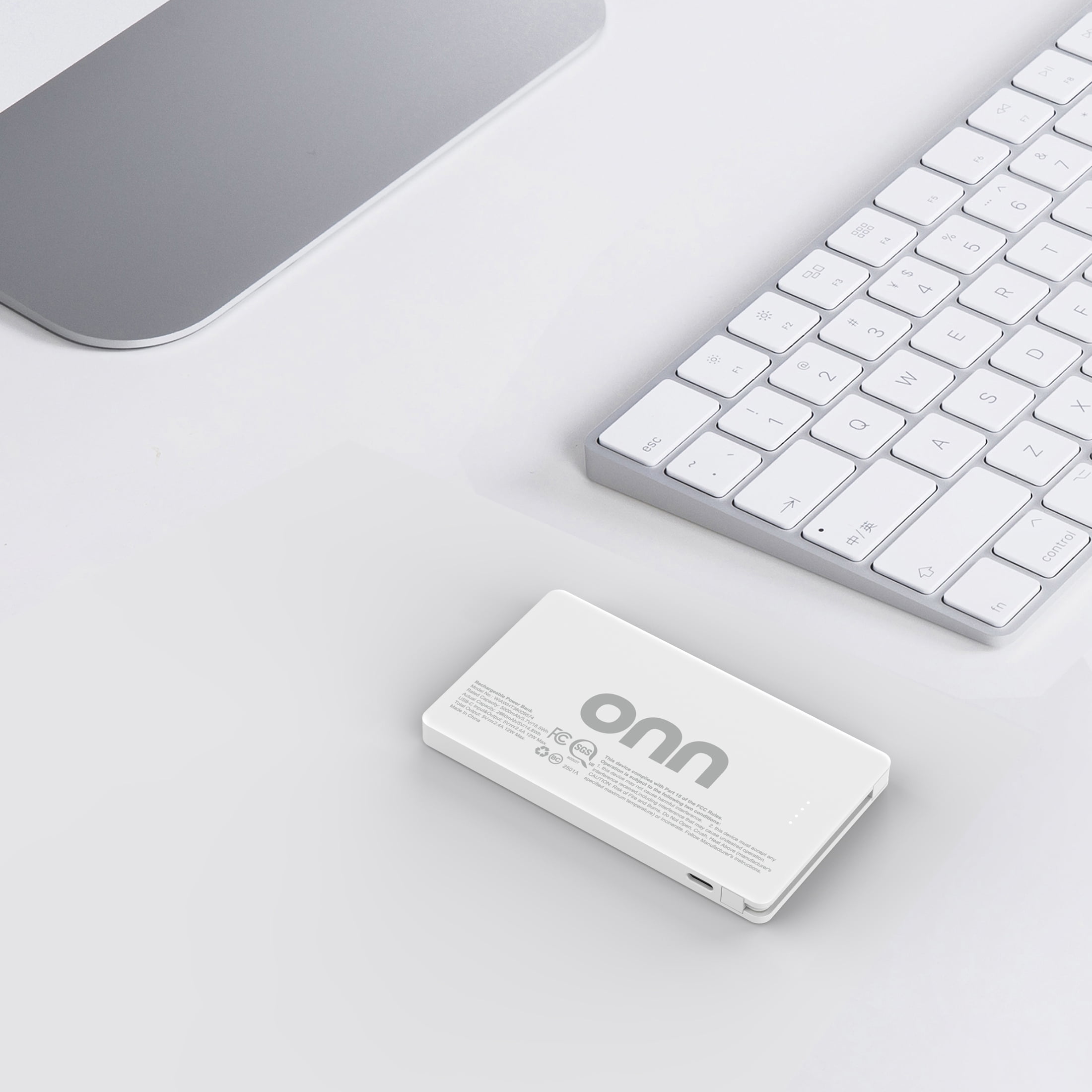 onn 5,000 mAh Portable Power Bank with Built in Lightning Cable, MFI Certified, Mag-Attach Ring, White - Compatible with iPhone 14/13/12/11/X/XR/XS/8/7/6/5, iPad, Airpods and more (Cable Charge only)