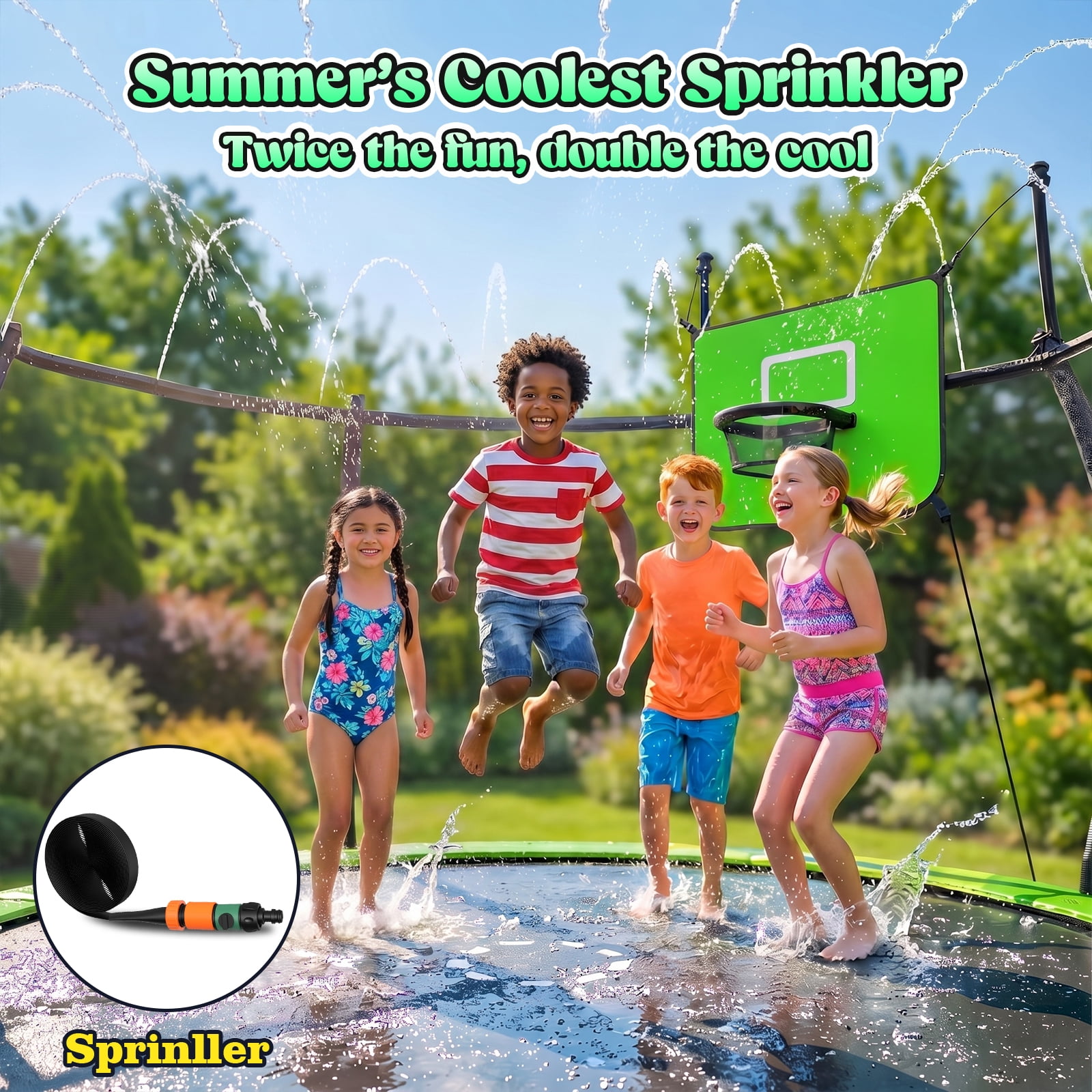 Outdoor Trampoline,Gardwin 12FT/14FT Round Trampoline with with Ladder,Sprinkler,Basketball Hoop Board,Recreational Backyard Trampolines Anti-Rust for Kids Gift