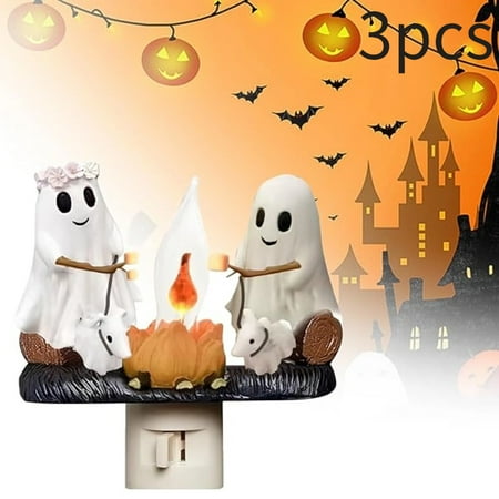

2024 LED Halloween Nightlights Plug into Wall Ghost Night Light 3 Ghost Roasting S Mores at Campfire Ghost Walking Dog Campfire Nightlight Spooky Lam Halloween Decor