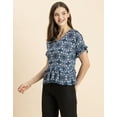 thumbnail image 2 of Moomaya Womens Printed Viscose Top, Ruffled, V-Neck, Elbow Sleeves Loose-Fit Summer Tops, 2 of 7