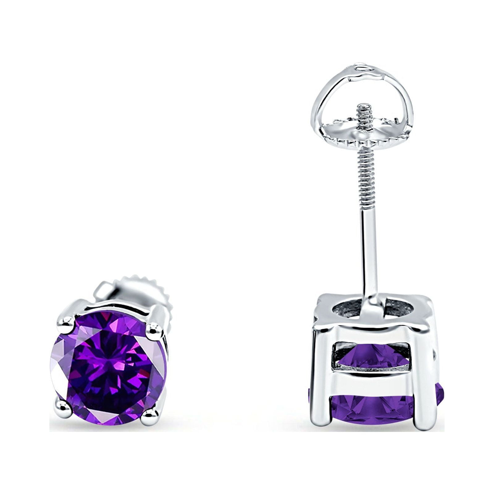8mm Solitaire Screw Back Stud Earring Round Simulated CZ Solid 925 Sterling Silver
