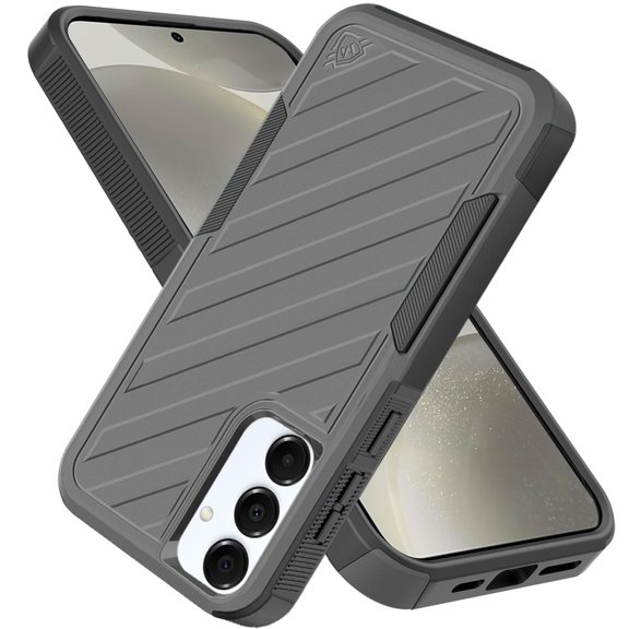 For Samsung Galaxy S25 /S25 Plus /S24 Plus Case, Hybrid lined shockproof dual layer Rugged 2in1 Hard PC & Silicone TPU Non Slip Textured Tough Armor Phone Cover (Gray)