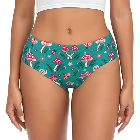 Womens Underwear - Red Mushroom Flower Greenery No Show Seamless Underwear for Women  Soft Stretch Womens Panties  Hipster Ladies Panties Bikini Underwear Briefs