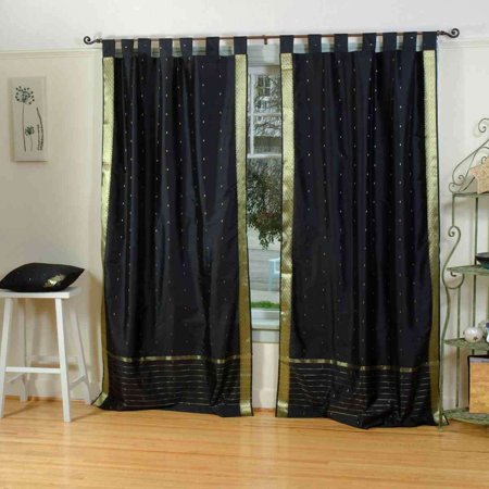 Black Tab Top Sheer Sari Curtain Drape Panel Piece Walmart Com