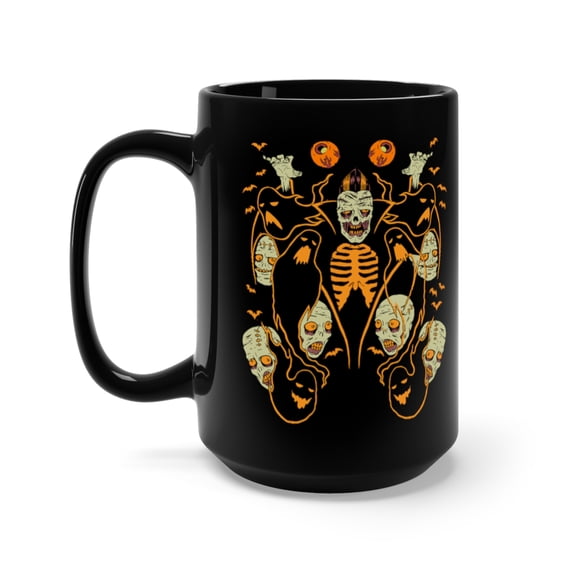 Graveyard Zombie Undead Halloween Horror Coffee Mug, 15oz, Black