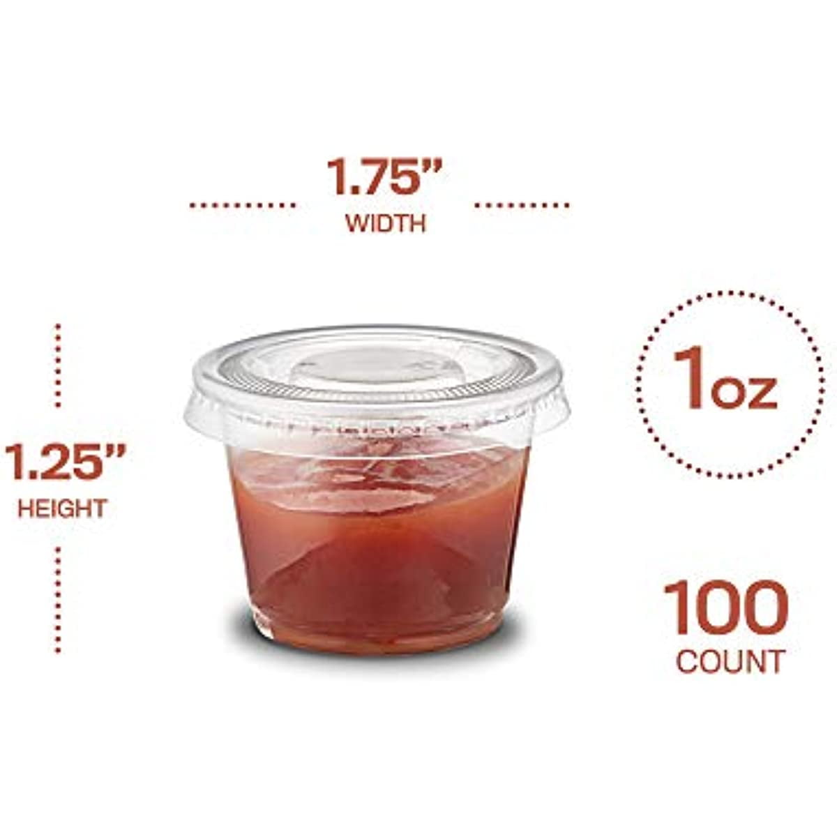100 Ct 1 Oz Clear Plastic Portion Cups, Jello Shot Condiment Sauce Dip  Party Mixing Sampling, BPA Free Made in USA, Reusable & Disposable 