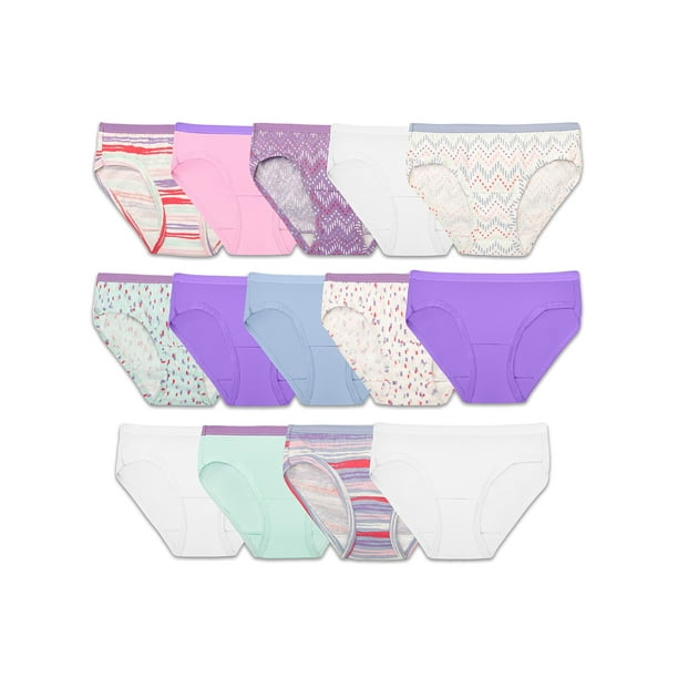 Fruit of the Loom Girls' Cotton Hipster Underwear, 14 Pack-Fashion  Assorted, 16