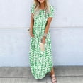 thumbnail image 3 of Elainilye Fashion Summer Dresses for Women 2024 Summer Casual Rounk Neck Short Sleeve Pockets Printing Long Dress,Green, 3 of 6