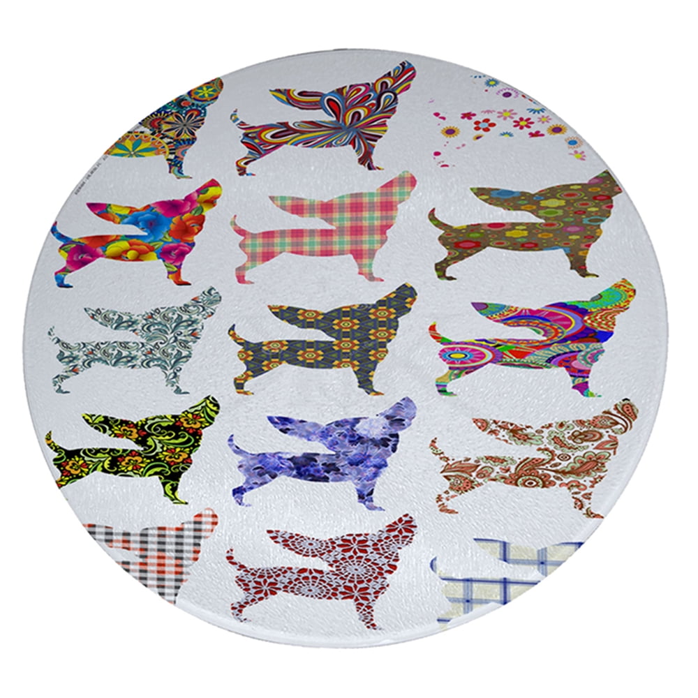 KuzmarK 12" Round Glass Cutting Board Chihuahua Dog