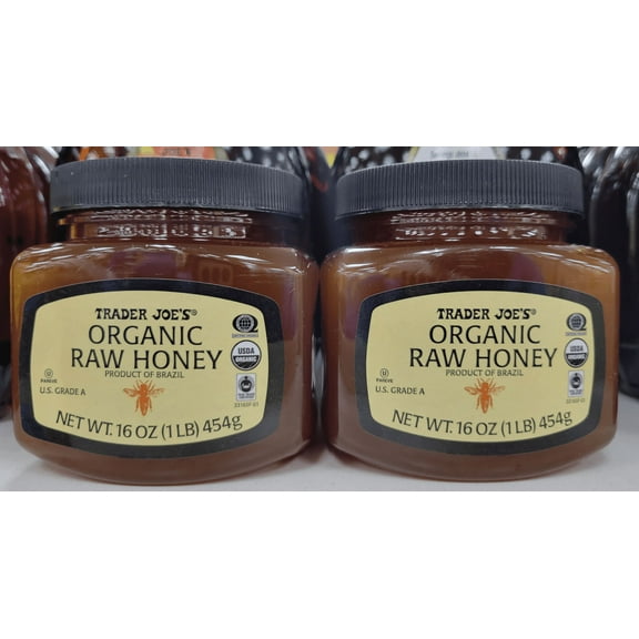 Trader Joe's Organic Raw Grade A Honey 16oz 454g (2 Bottles)