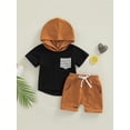 thumbnail image 2 of Bagilaanoe Kids Boys Summer Outfits 1 2 3 4 5 Years Toddler Striped Short Sleeve Hoodie Tops Casual Shorts Casual 2pcs Set, 2 of 9