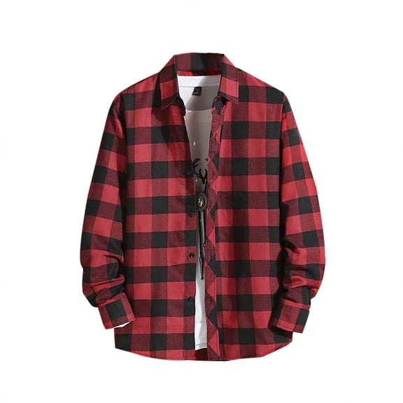 Mens Casual Button Down Shirts Plaid Printed Autumn Winter Long Sleeved Lapel Mans Clothing Overshirt Beachwear