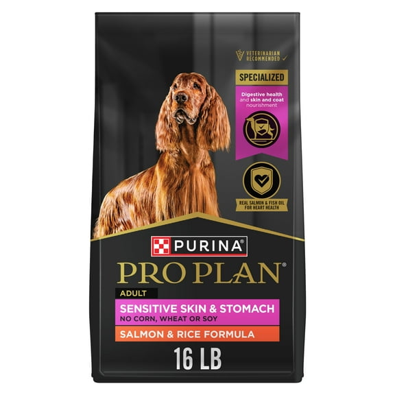 Purina Pro Plan Dry Dog Food for Adult Dogs, High Protein, Sensitive Stomach, Salmon & Rice, 16 lb Bag