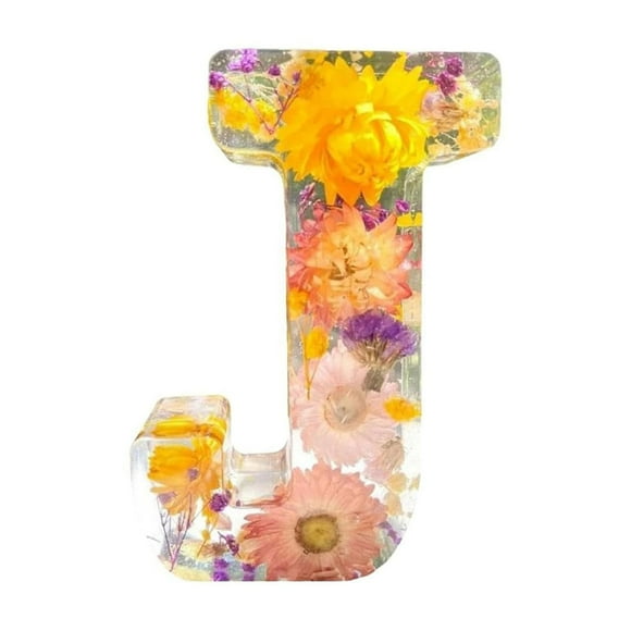 Handmade Floral Resin Night Light with LED Light Dried Flowers Alphabet Design for Bedroom Nursery etc