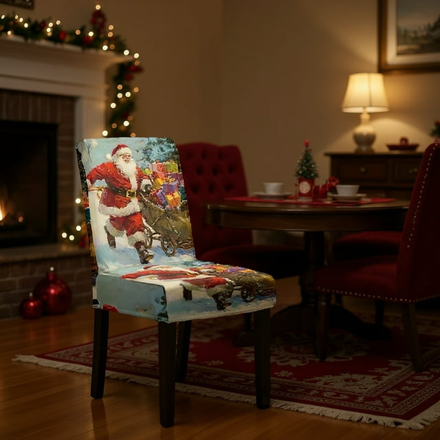 ABPWLY Housse de Chaise de Noël 1 Pce Protecteur de Chaise de Table à Manger de Noël Housse de Chaise Élastique Lavable Convient pour Restaurant Hôtel Fête Mariage Liquidation Décoration Maison Salon Jours du Canada