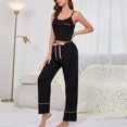 thumbnail image 2 of Gibobby Pijama algodón mujer Camisola transpirable cómoda de Color sólido de verano para mujer, conjunto de dos piezas con pantalones largos(Negro,XL), 2 of 5