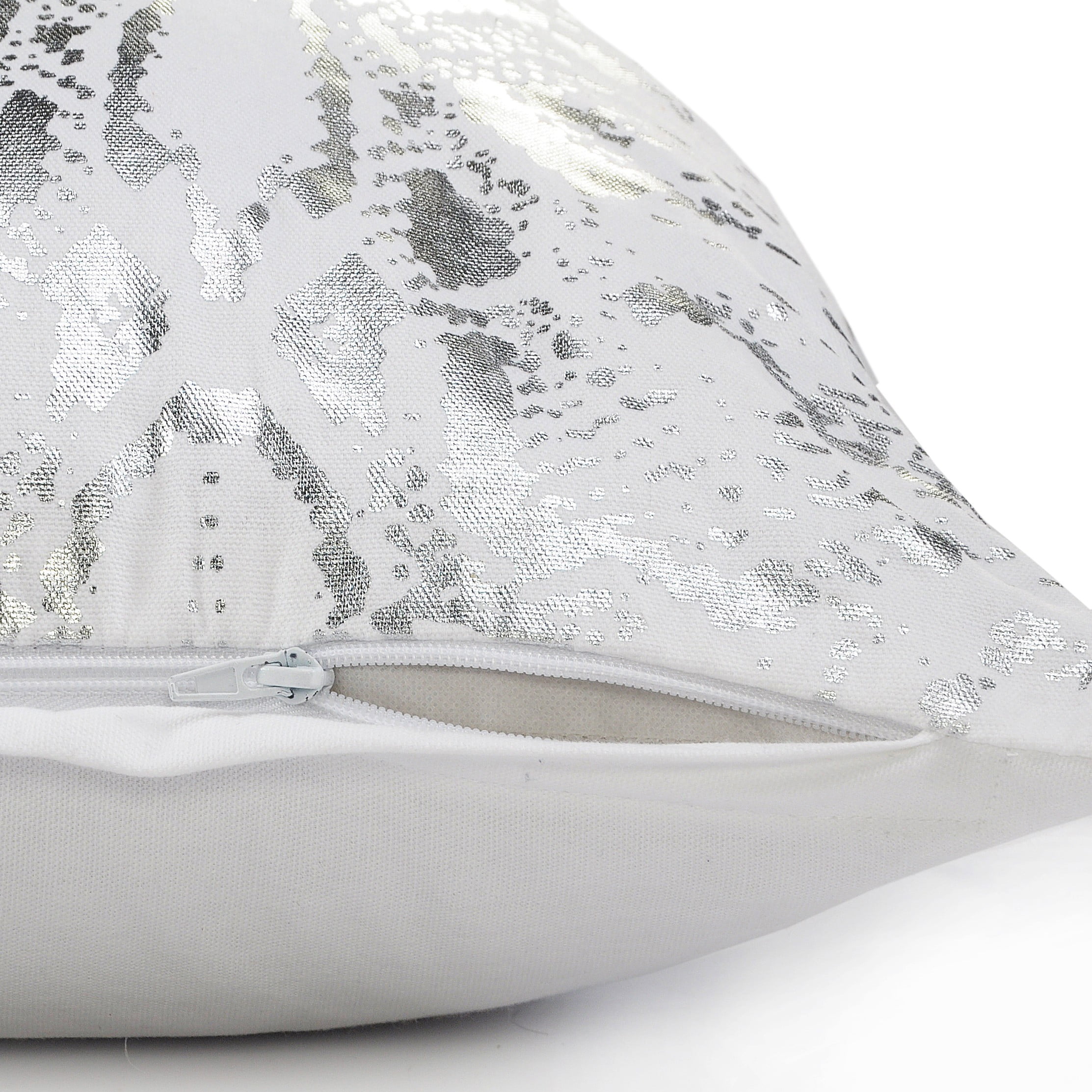 LR Home Beaux Modern Glam Cotton Throw Pillows, White Silver, 20" x 20", Set of 2