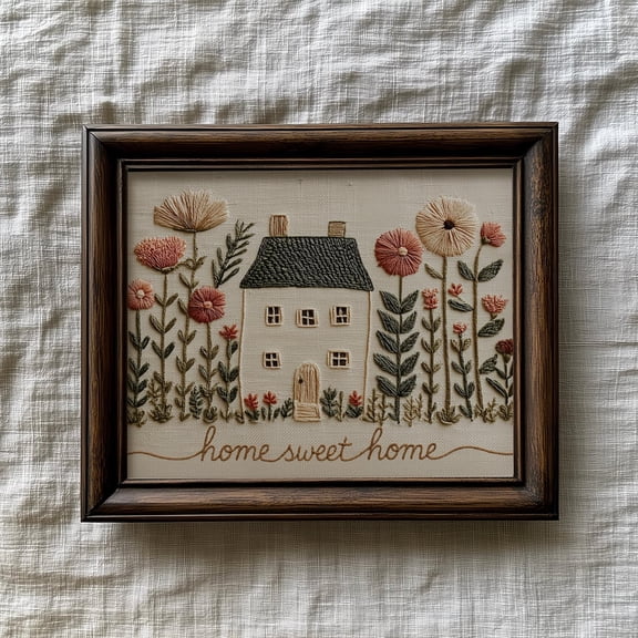 Home Sweet Home Cottage Wall Art Print, Vintage Floral Spring Decor