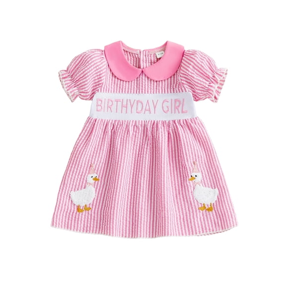 BemeyourBBs Toddler Baby Girl Birthday Dress Birthday Goose Outfits 1 2 3 4 Years Old Birthday Summer Clothes Short Sleeve Doll Collar Duck Embroidery A-Line Party Dress