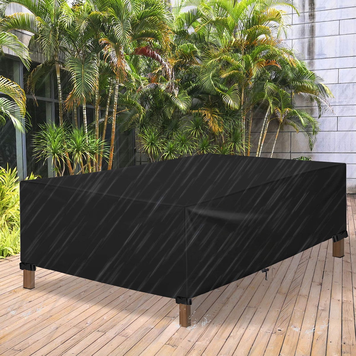 Patio Furniture Cover 128x63x29 inches Patio Cover 420D Waterproof Outdoor Chairs Table Cover for 8-12 Seater Outdoor Furniture UV Protection Cover Black