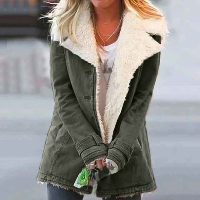 Chaquetas y abrigos casuales de manga larga sin capucha para mujer, abrigo de invierno cálido con solapas y botones, talla grande