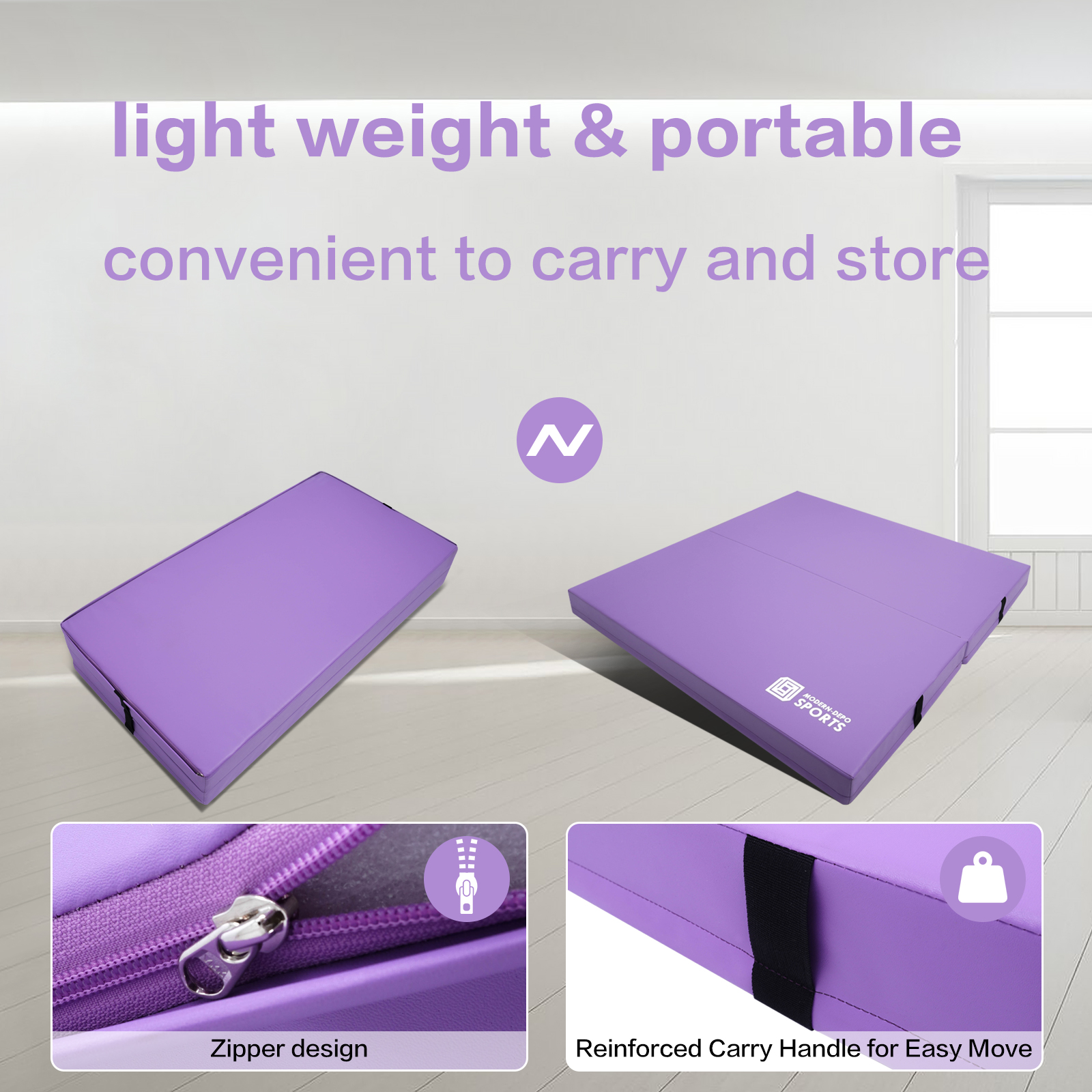 Gymnastics Mat for Kids 4'x4'x4" Foldable Tumbling Mats with Carrying Handles 2-Panels Fold Thick Exercise Mat for Home Aerobics Stretching Yoga, Purple