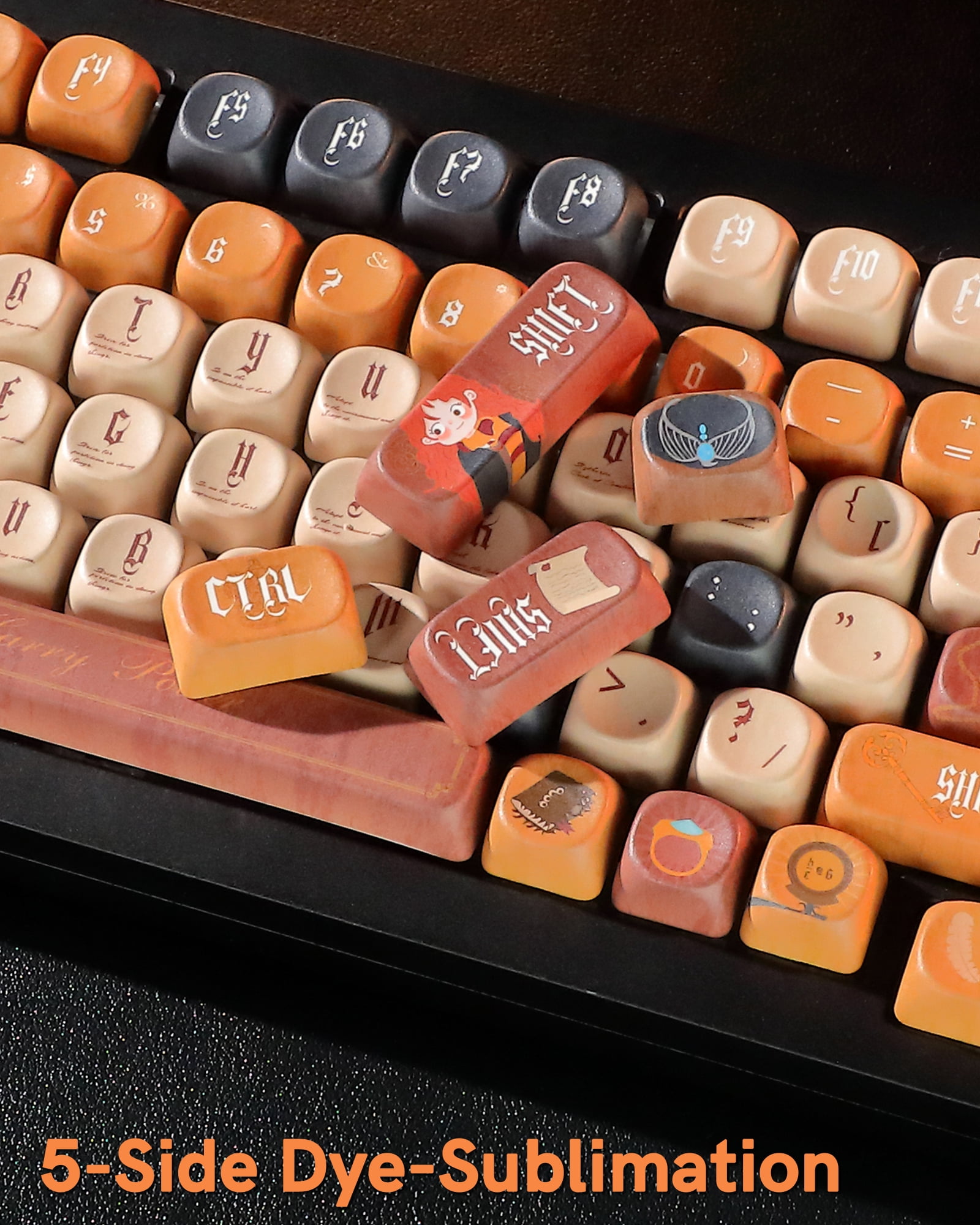 COSTOM PBT Keycaps 133 Keys Dye Sub Custom Keycap, Magic Academy Theme MOA Profile Keycap Set for 61/64/68/84/87/100/104/108 Mechanical Keyboards