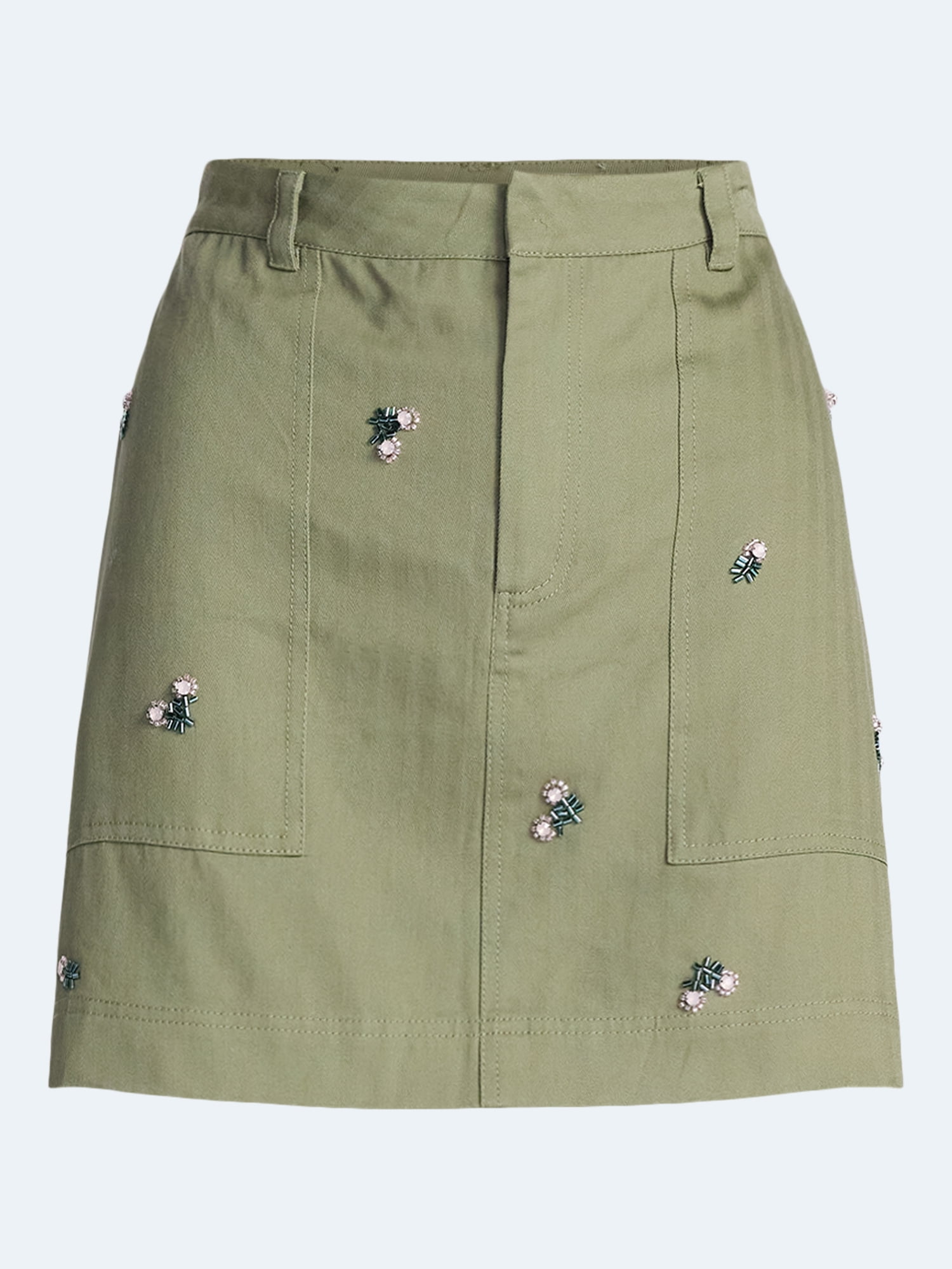 Free Assembly Women's and Women's Plus Embellished Cotton Carpenter Mini Skirt, Sizes 0-26W