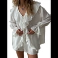 thumbnail image 3 of Conjuntos de Dos Piezas para Mujer, Camisa de con Larga, Peplum y Ribete de Encaje, Pantalones Cortos de Pierna , Conjuntos para Vacaciones y Viajes M, 3 of 10