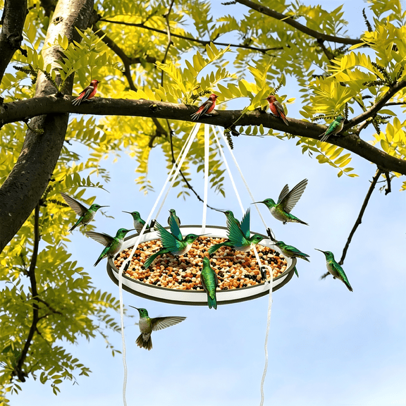 Hanging Bird Feeder Tray 16x19.7 Inch, Metal Mesh Bird Feeding Station for Garden Yard, Decorative Outdoor Bird Feeder with Chain