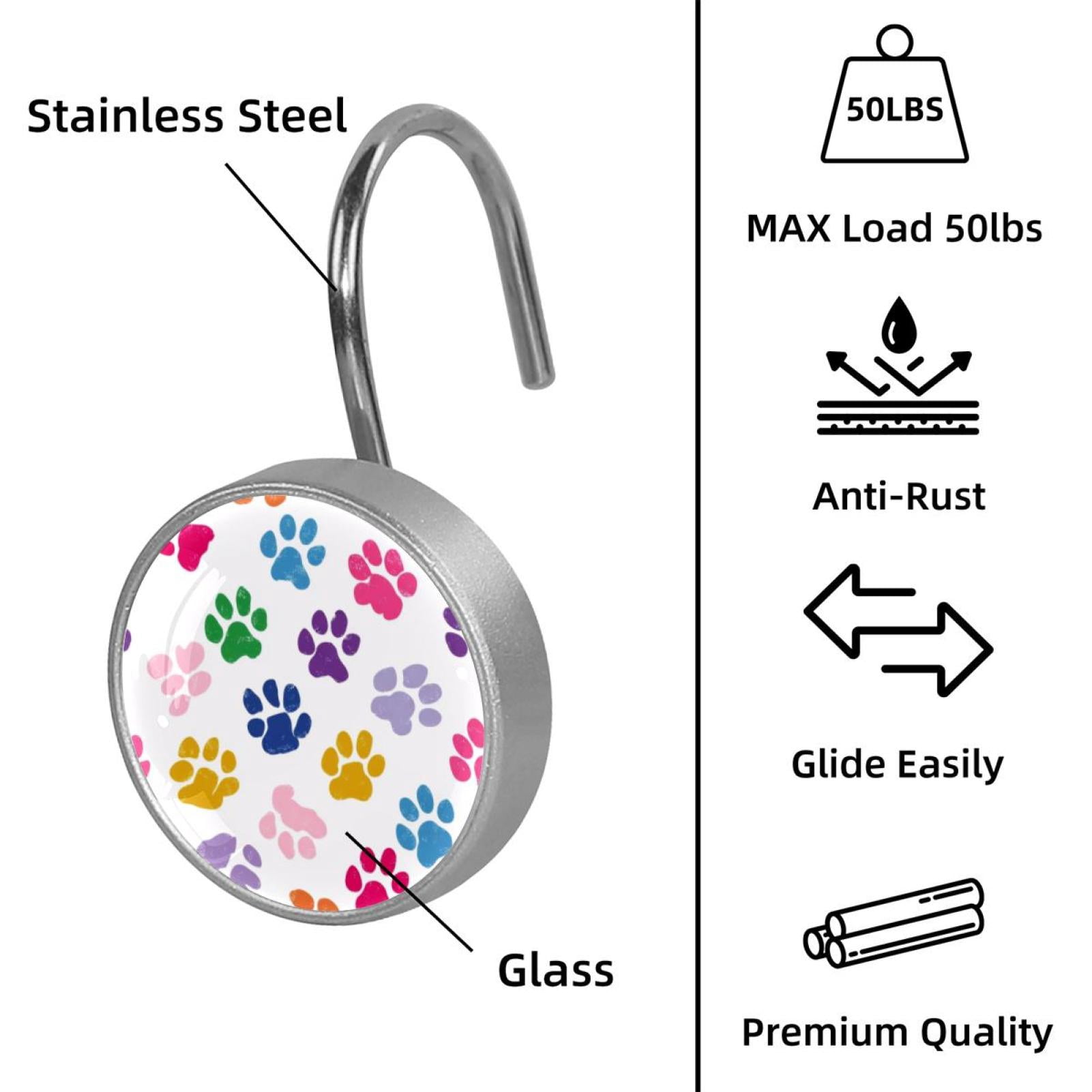 12pcs Decorative Shower Curtain Hooks, Rust Resistant Shower Rings for Bathroom Living Room,Rustproof Stainless Steel Rings for Shower Curtain and Liner Rods,Colorful Dog Paw