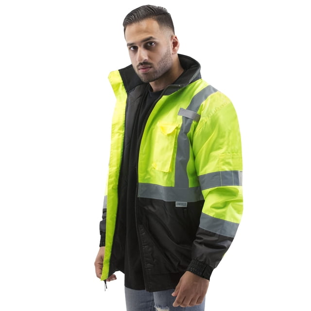 JORESTECH Chaqueta Bomber de Seguridad Impermeable Reflectante Alta Visibilidad Amarillo/Lima ANSI Clase 3 Nivel 2 Tipo R JK-01 (2XL)