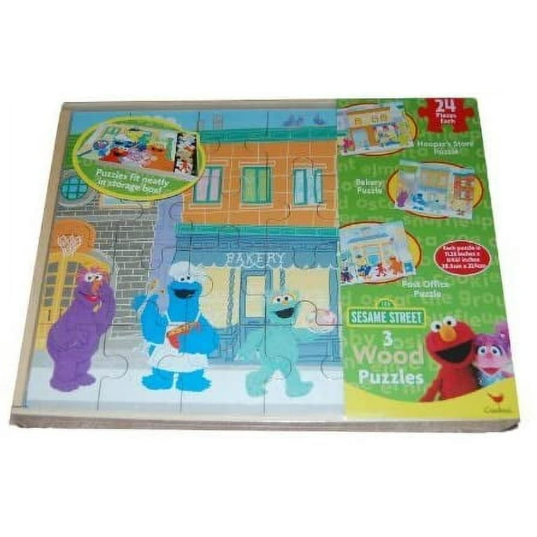 Sesame Street 3 Pack Wooden Puzzles in Wood Storage Box by