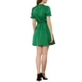 thumbnail image 3 of INSPIRE CHIC Women's Ruffle Neck Stand Collar Tie Waist Satin Puff Short Sleeve Dresses, 3 of 6