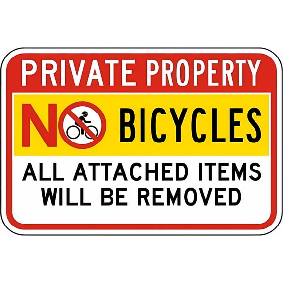Private Property No Bicycles Vintage Tin Sign - 12×8 Inches, Metal Warning Decor, Home Farm Bar Coffee Shop Club Wall Decor