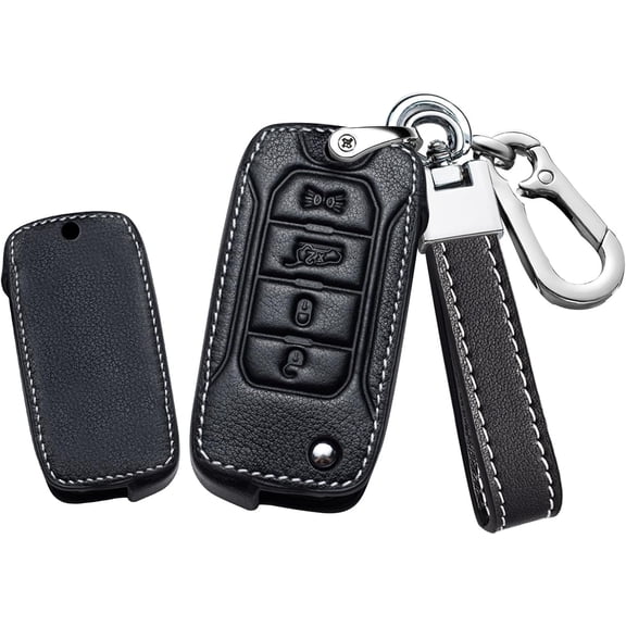 Key Fob Cover Compatible with Jeep Renegade 2015-2020 Keychain Case Holder Protector,Leather Keychain-black