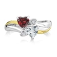 thumbnail image 2 of Gem Stone King 925 Silver and 10K Yellow Gold Red Garnet and Sky Blue Aquamarine and White Lab Grown Diamond Ring for Women (1.04 Cttw, January Birthstone, Heart Shape 5MM, Size 7), 2 of 5