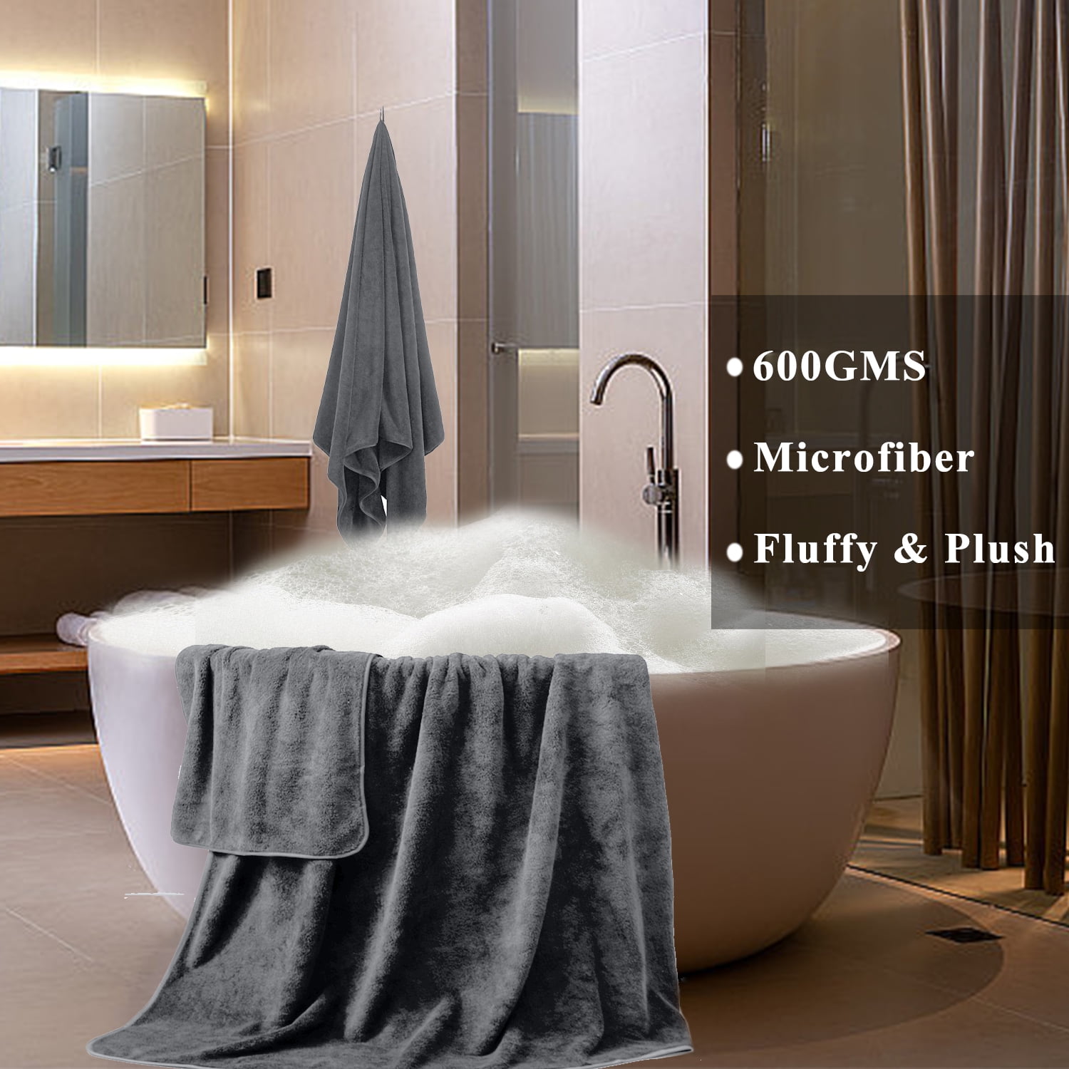 Smuge 4 Pack Oversized Bath Sheet Towels (35 x 70 in,Dark Gray) 700 GSM Ultra Soft Large Bath Towel Set Thick Cozy Quick Dry Bathroom Towels Hotel Luxurious Towels