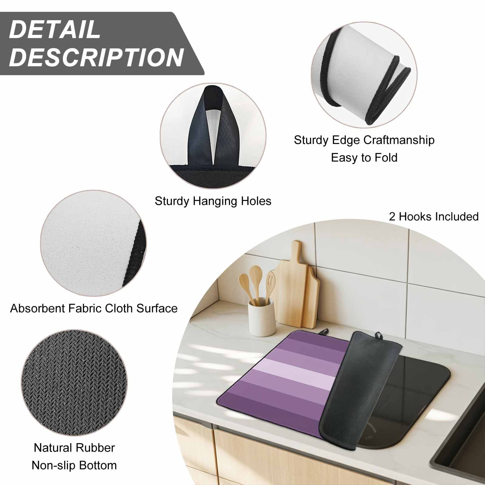 Geometric Purple, Stove Top Cover for Electric Stove, Heat-proof & Non Slip Glass Top Stove Cover Protector, Solid Ombre Geometric Modern Stripe Kitchen Flat Cooktop Rubber Mat 31x24 Inches