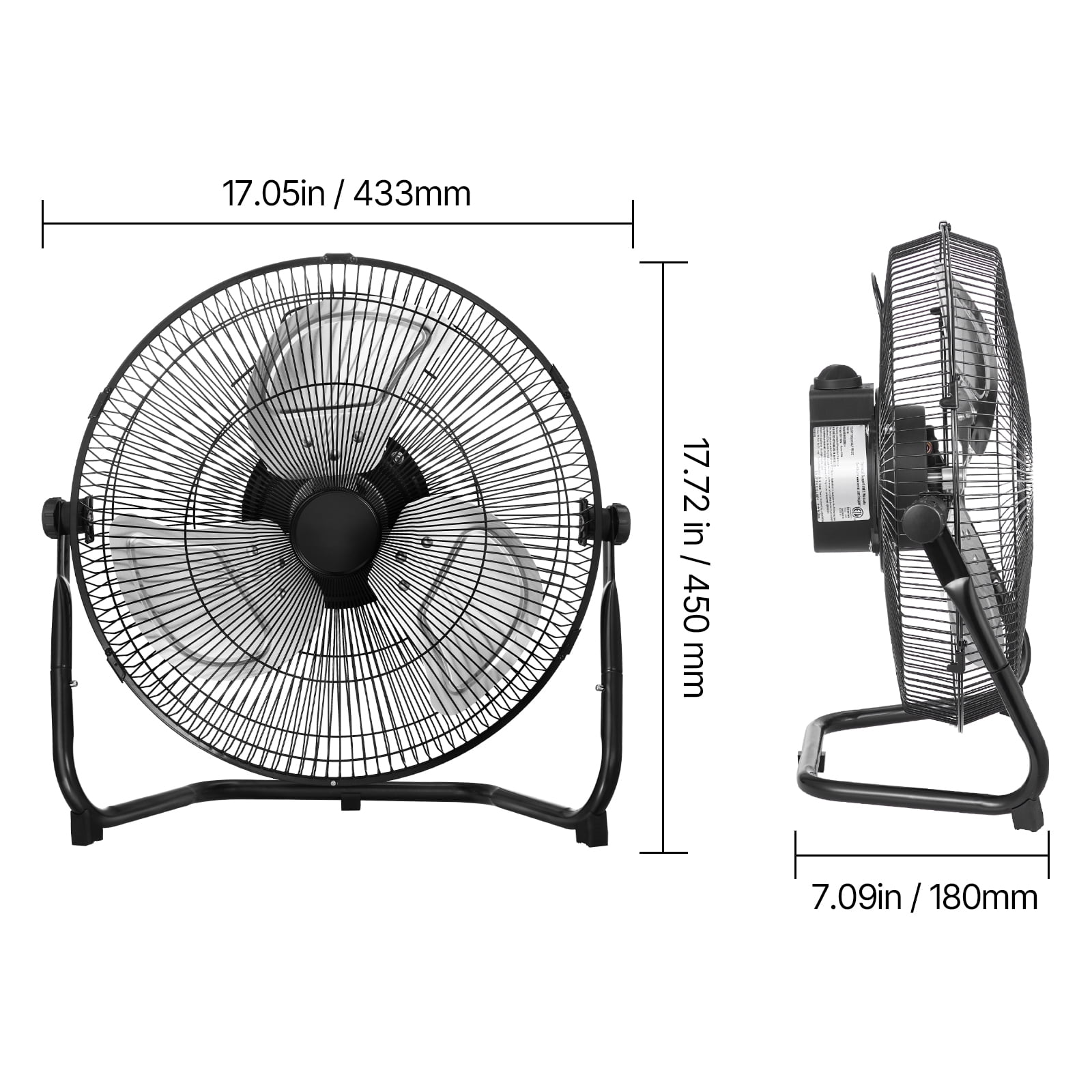 KFFKFF Ground Fan, Trio Velocity Intensity 14 Inch Industrial Grade Fan, 2400 CFM 360° Flexible Orientation 19.69 ft/sec Air Circulation Robust Metallic Fan, Suitable for Residence, Fitness Center