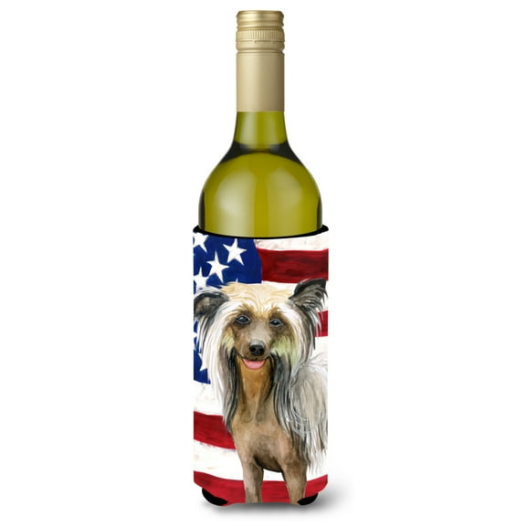 Carolines Treasures BB9659LITERK Chinese Crested Patriotic Wine Bottle Beverge Insulator Hugger  Wine Bottle multicolor