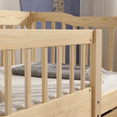 thumbnail image 4 of SESSLIFE Wood Toddler Day Bed with 2 Pull-Out Drawers, Kid Bed Frame with Fence Railings, No Box Spring Needed, Solid Wood Slats Supported Daybed for Toddler (Natural), 4 of 6