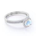thumbnail image 3 of JeenMata 1.75 carat Round Faceted Rainbow Moonstone and Moissanite Infinity Bridal Ring Set in 18k White Gold over Silver, 3 of 6