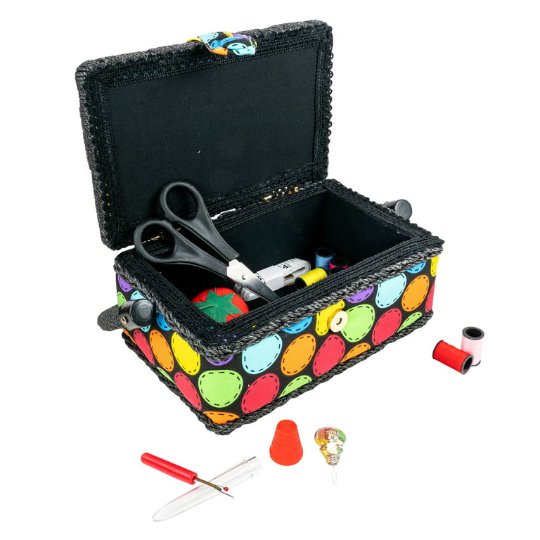 SINGER Small Sewing Basket Multi Bright Dots Print, Sewing Kit Storage and  Organizer, Multicolor